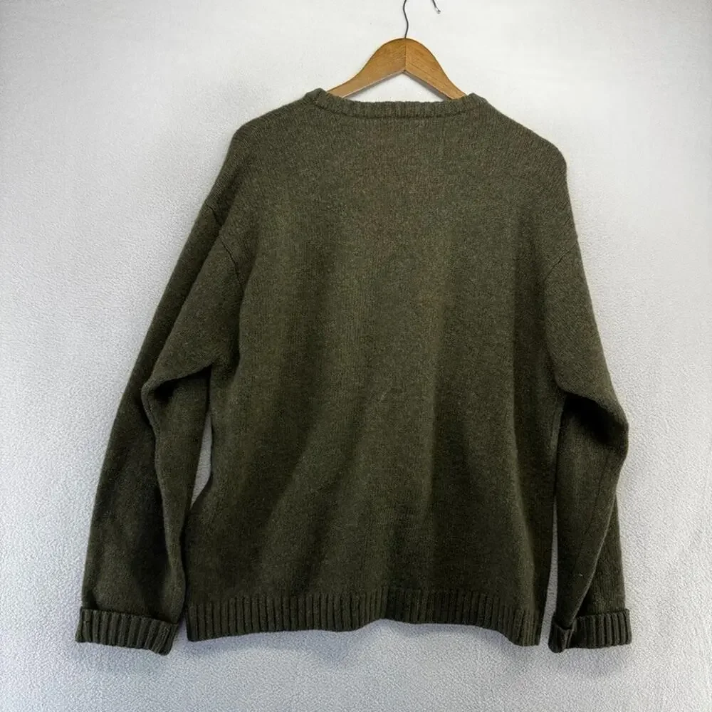 Vintage J Crew Sweater Mens Large Green 100% Wool Blank Military Solid Crew y2k